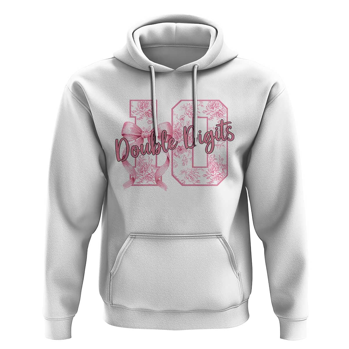 10th Birthday Hoodie Double Digits Pink Coquette Bow 10 Year Old Aesthetic