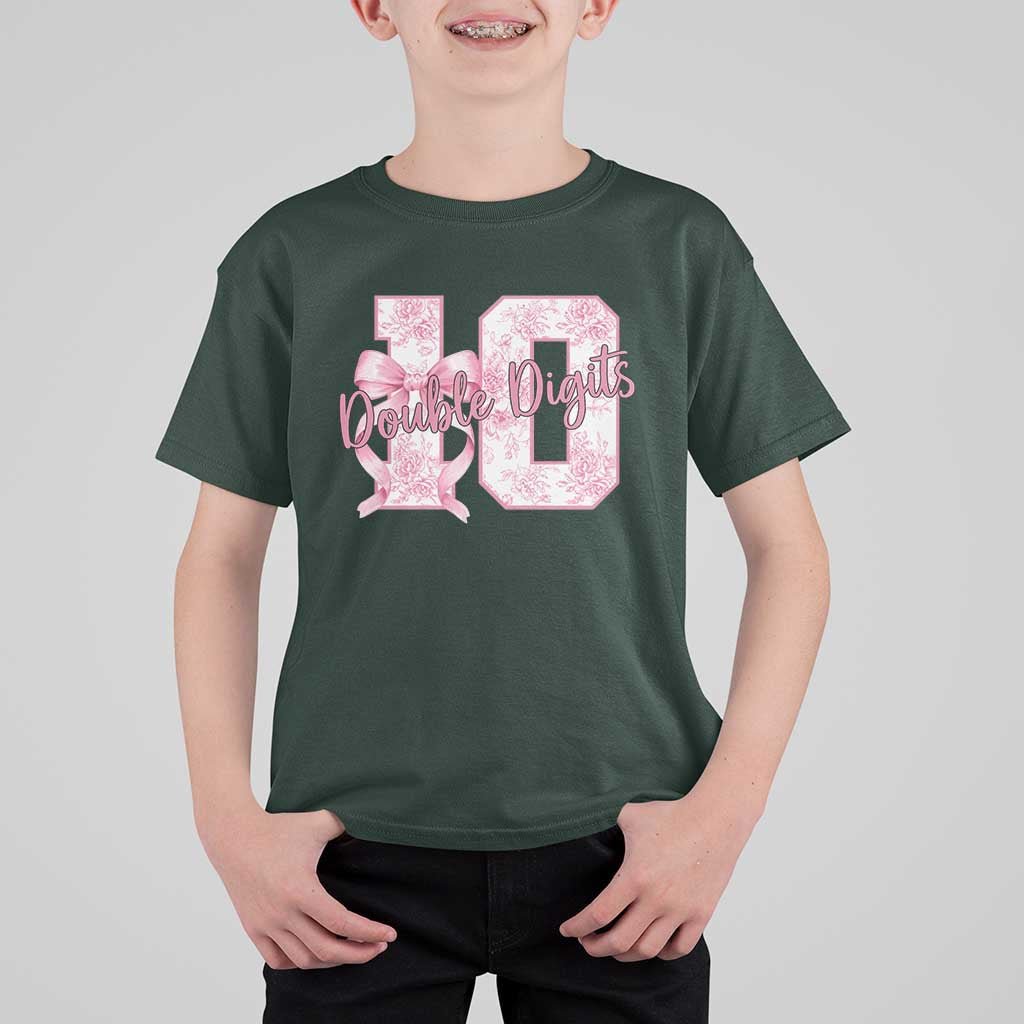 10th Birthday T Shirt For Kid Double Digits Pink Coquette Bow 10 Year Old Aesthetic