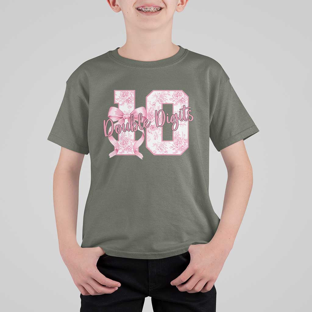 10th Birthday T Shirt For Kid Double Digits Pink Coquette Bow 10 Year Old Aesthetic