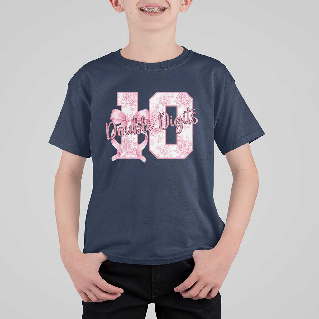 10th Birthday T Shirt For Kid Double Digits Pink Coquette Bow 10 Year Old Aesthetic