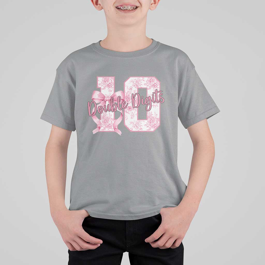 10th Birthday T Shirt For Kid Double Digits Pink Coquette Bow 10 Year Old Aesthetic