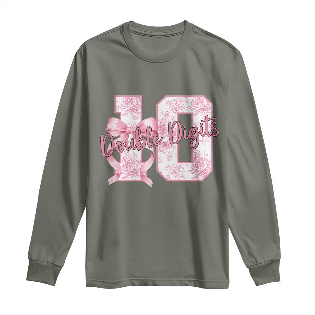 10th Birthday Long Sleeve Shirt Double Digits Pink Coquette Bow 10 Year Old Aesthetic
