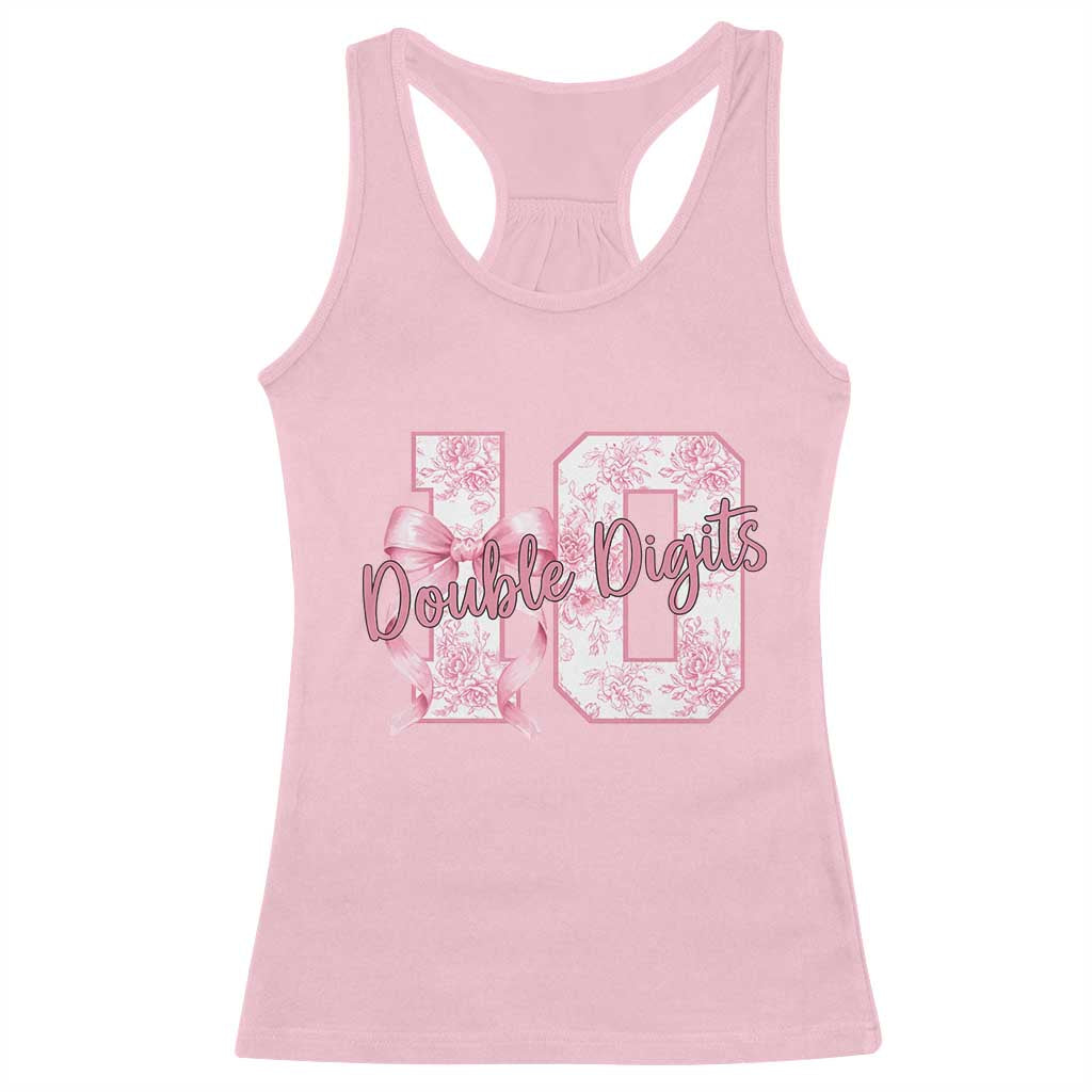 10th Birthday Racerback Tank Top Double Digits Pink Coquette Bow 10 Year Old Aesthetic