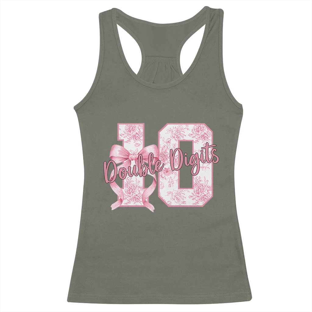 10th Birthday Racerback Tank Top Double Digits Pink Coquette Bow 10 Year Old Aesthetic