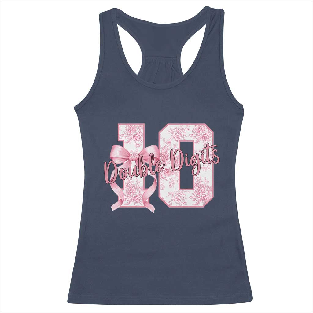 10th Birthday Racerback Tank Top Double Digits Pink Coquette Bow 10 Year Old Aesthetic