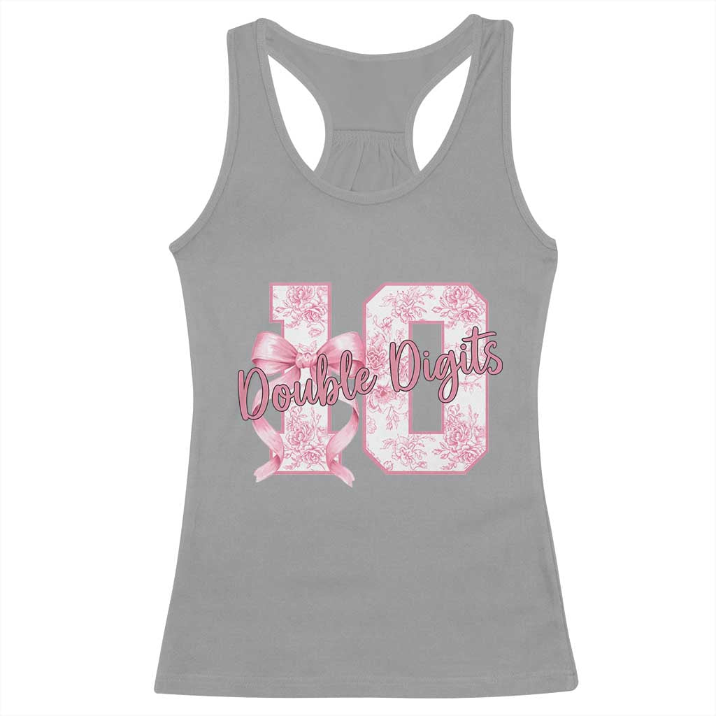 10th Birthday Racerback Tank Top Double Digits Pink Coquette Bow 10 Year Old Aesthetic