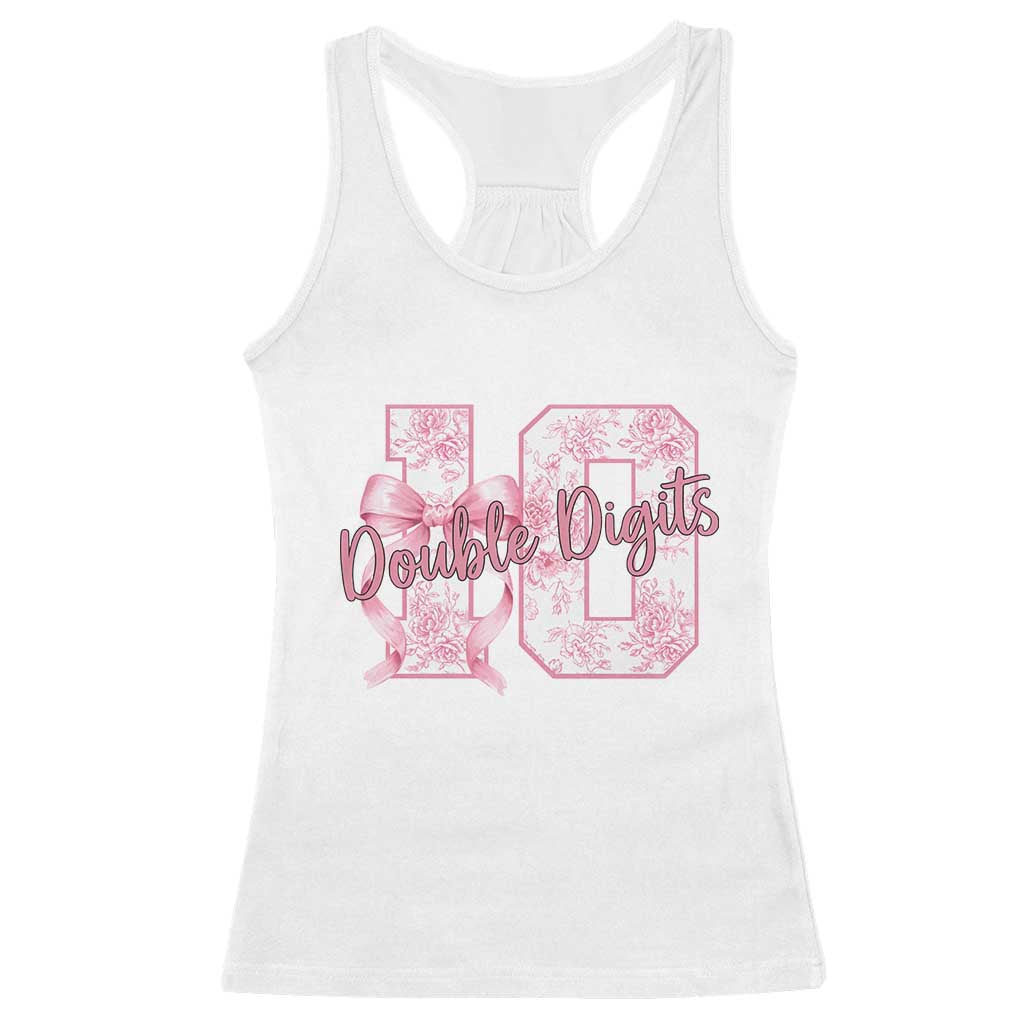 10th Birthday Racerback Tank Top Double Digits Pink Coquette Bow 10 Year Old Aesthetic