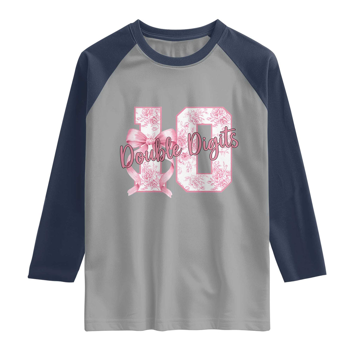 10th Birthday Raglan Shirt Double Digits Pink Coquette Bow 10 Year Old Aesthetic