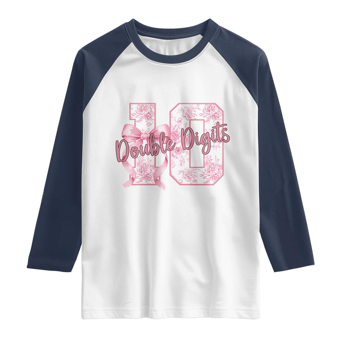 10th Birthday Raglan Shirt Double Digits Pink Coquette Bow 10 Year Old Aesthetic