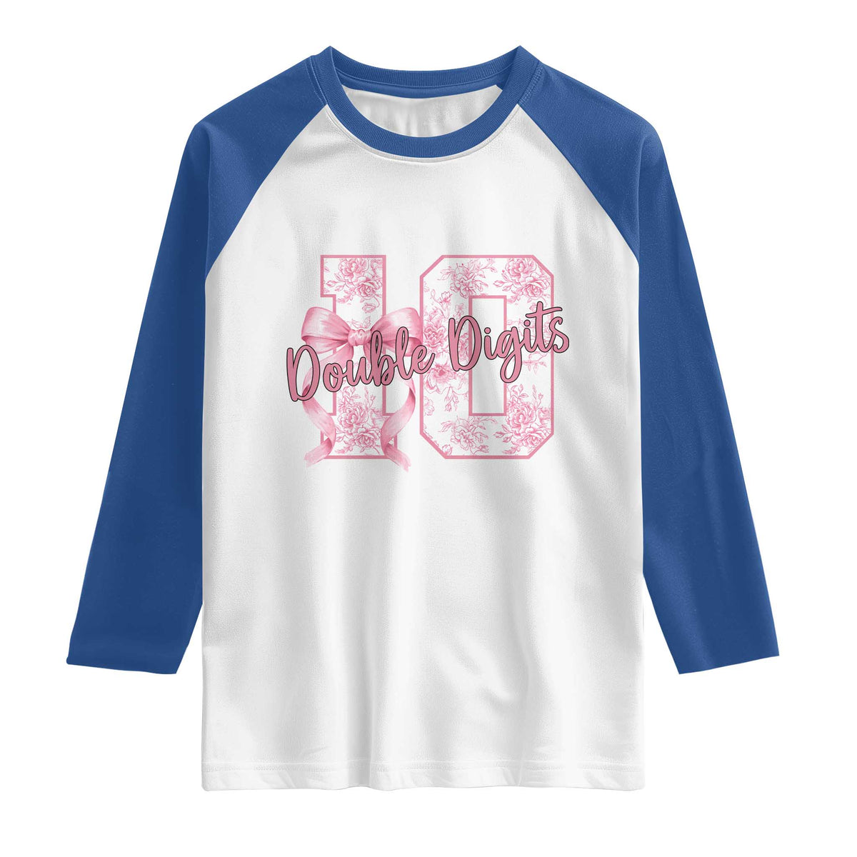 10th Birthday Raglan Shirt Double Digits Pink Coquette Bow 10 Year Old Aesthetic