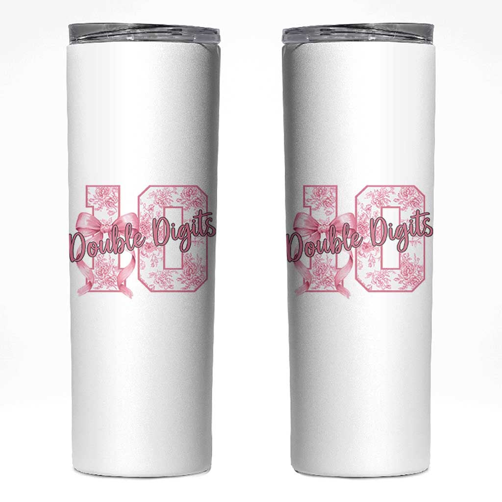 10th Birthday Skinny Tumbler Double Digits Pink Coquette Bow 10 Year Old Aesthetic
