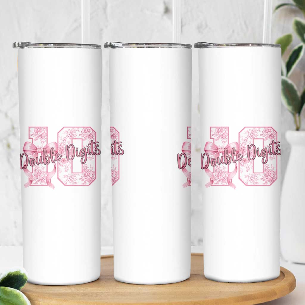 10th Birthday Skinny Tumbler Double Digits Pink Coquette Bow 10 Year Old Aesthetic