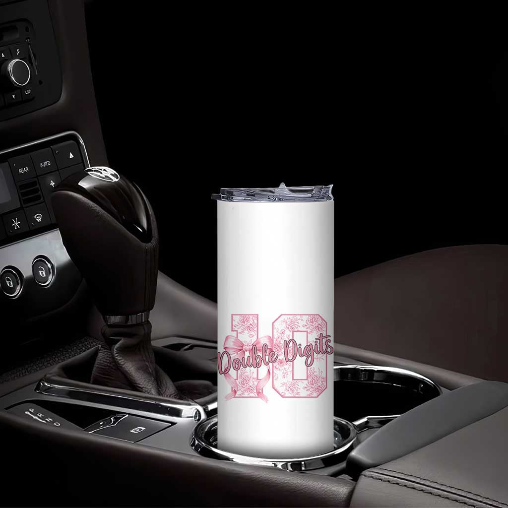 10th Birthday Skinny Tumbler Double Digits Pink Coquette Bow 10 Year Old Aesthetic