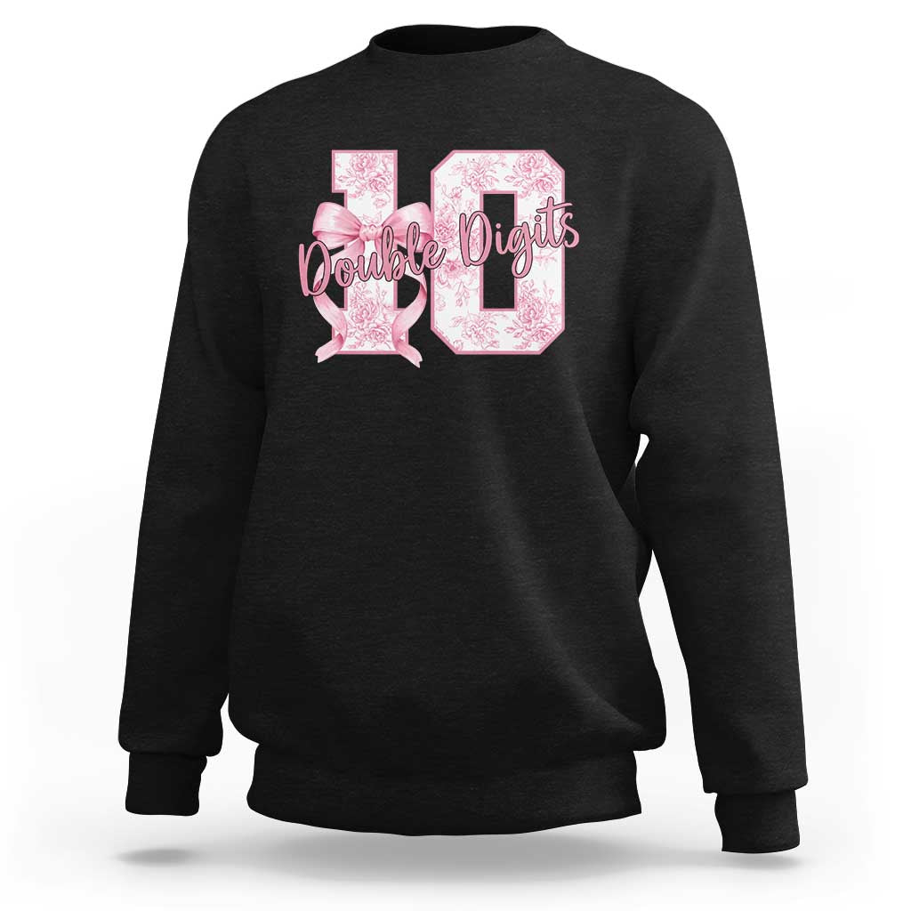 10th Birthday Sweatshirt Double Digits Pink Coquette Bow 10 Year Old Aesthetic