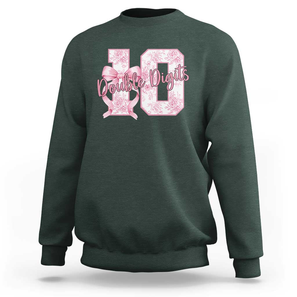 10th Birthday Sweatshirt Double Digits Pink Coquette Bow 10 Year Old Aesthetic