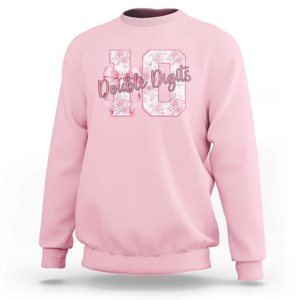 10th Birthday Sweatshirt Double Digits Pink Coquette Bow 10 Year Old Aesthetic