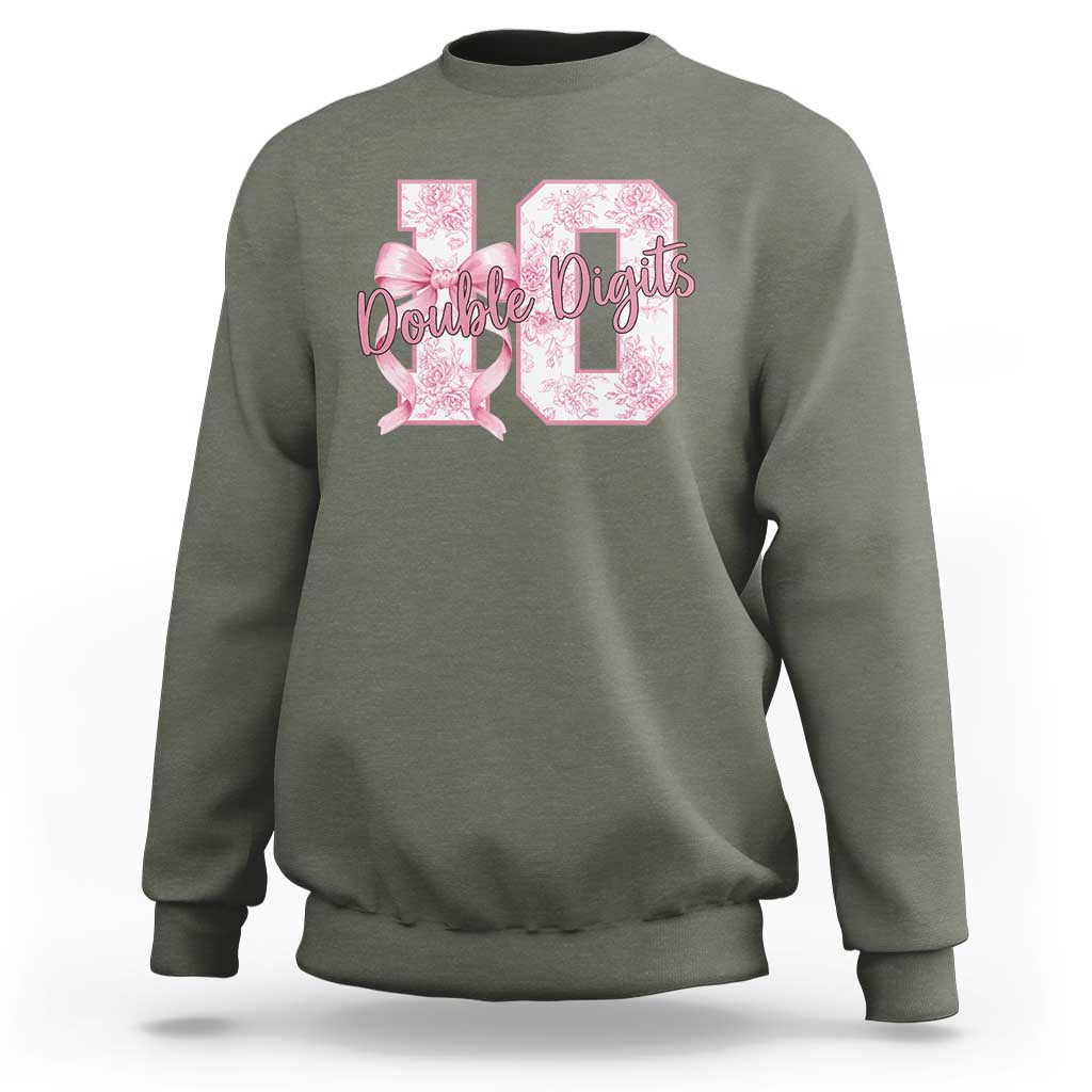 10th Birthday Sweatshirt Double Digits Pink Coquette Bow 10 Year Old Aesthetic