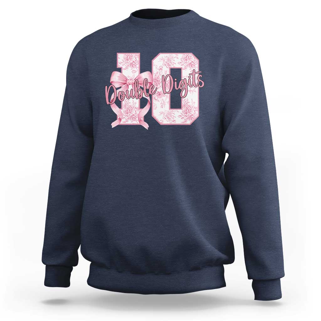 10th Birthday Sweatshirt Double Digits Pink Coquette Bow 10 Year Old Aesthetic