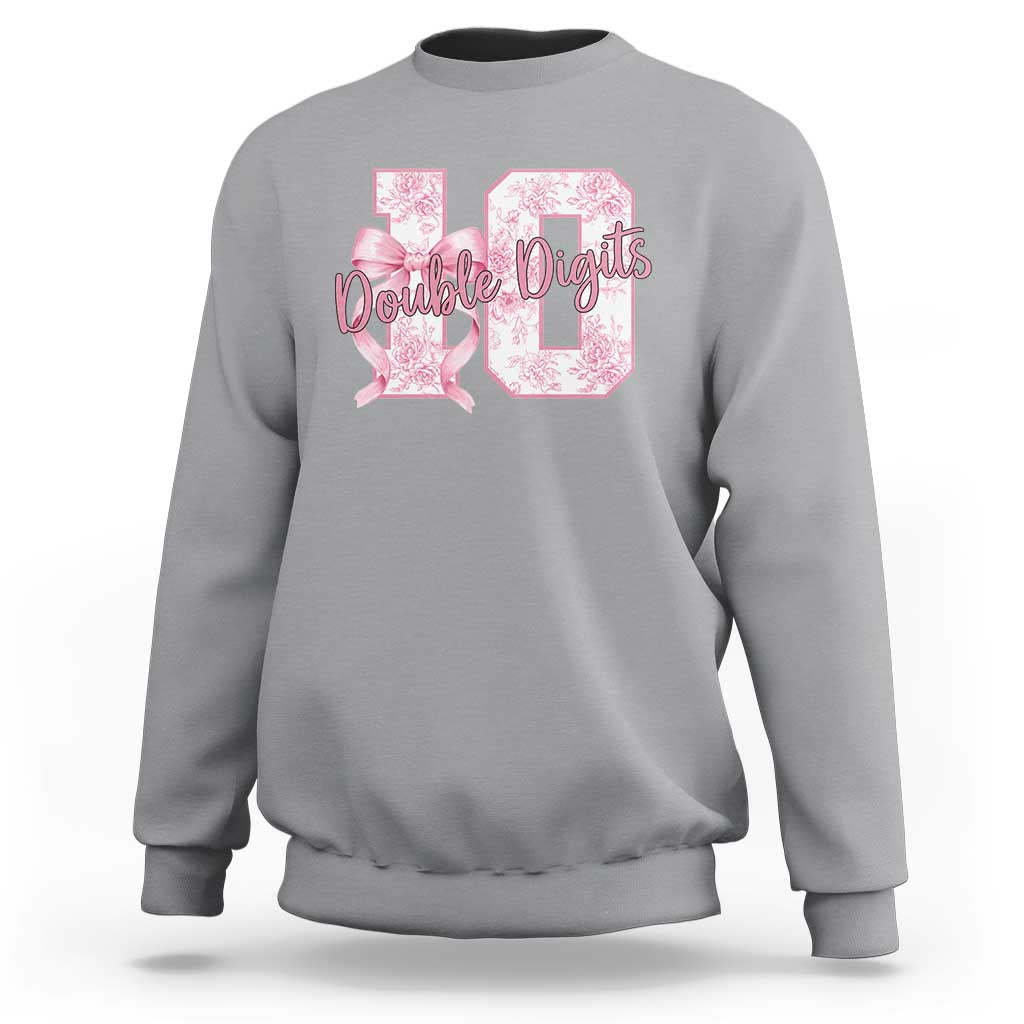 10th Birthday Sweatshirt Double Digits Pink Coquette Bow 10 Year Old Aesthetic