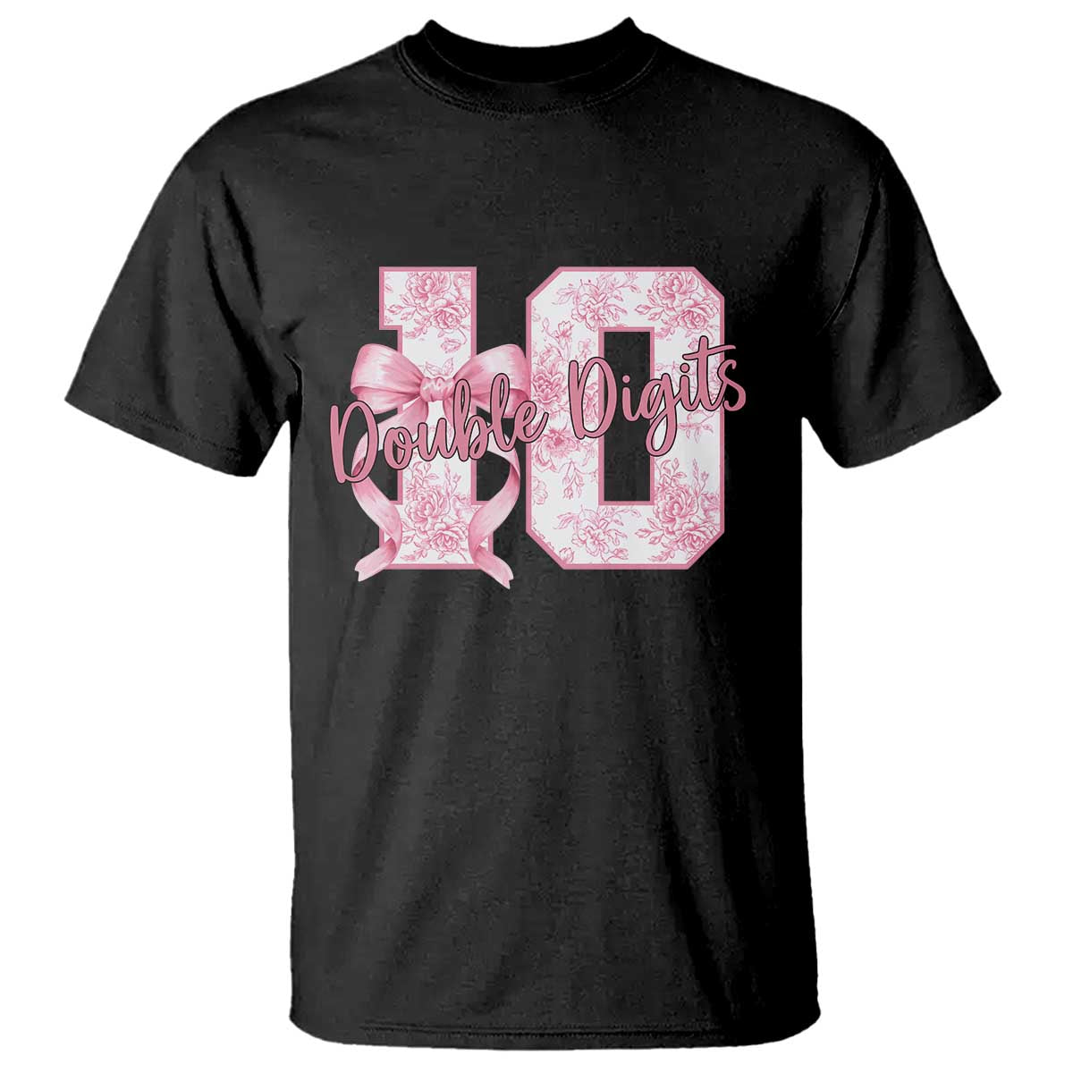 10th Birthday T Shirt Double Digits Pink Coquette Bow 10 Year Old Aesthetic