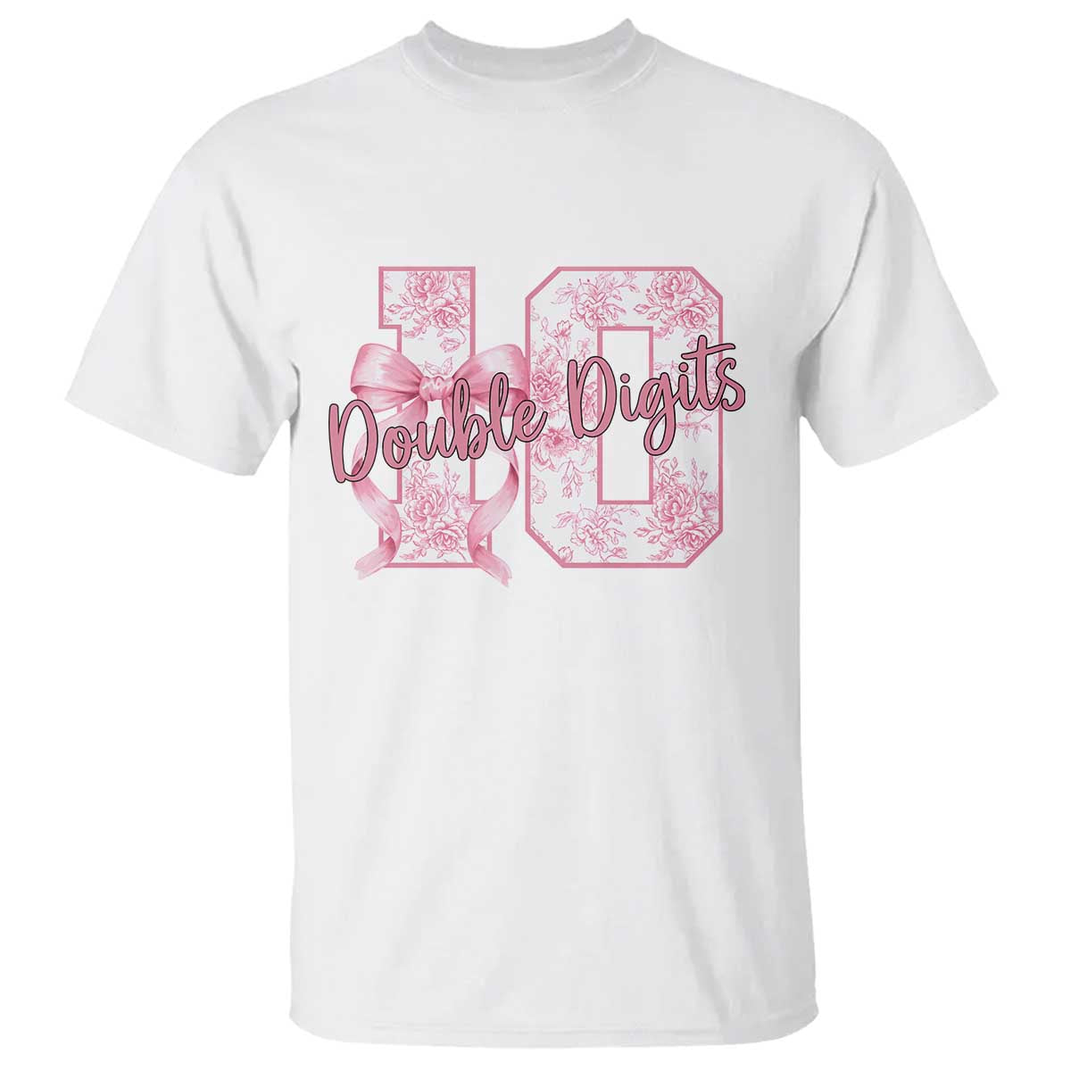 10th Birthday T Shirt Double Digits Pink Coquette Bow 10 Year Old Aesthetic