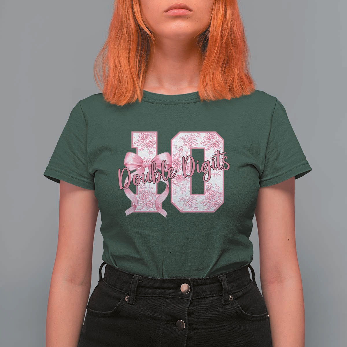 10th Birthday T Shirt For Women Double Digits Pink Coquette Bow 10 Year Old Aesthetic