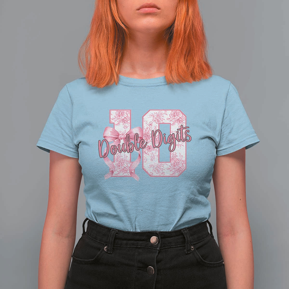 10th Birthday T Shirt For Women Double Digits Pink Coquette Bow 10 Year Old Aesthetic