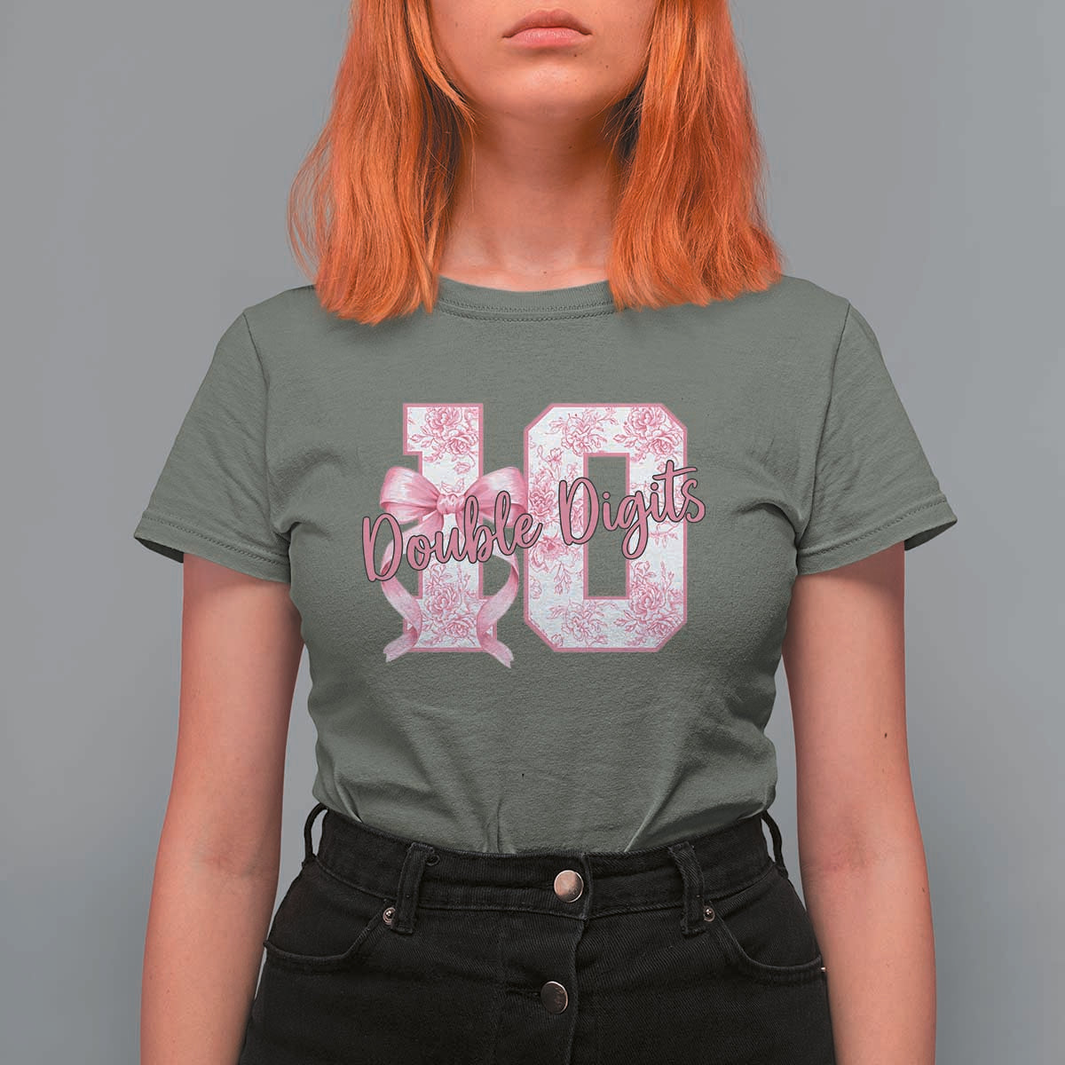 10th Birthday T Shirt For Women Double Digits Pink Coquette Bow 10 Year Old Aesthetic