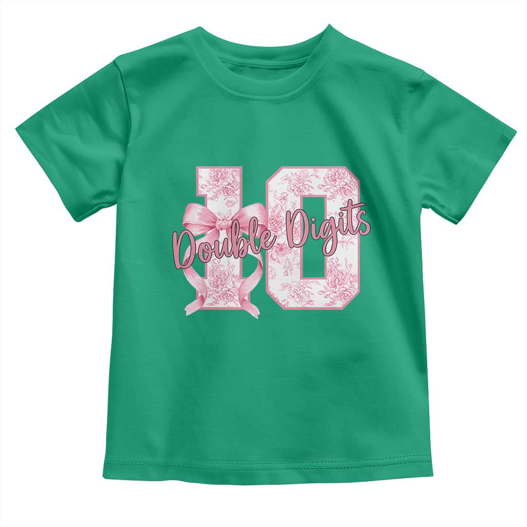 10th Birthday Toddler T Shirt Double Digits Pink Coquette Bow 10 Year Old Aesthetic