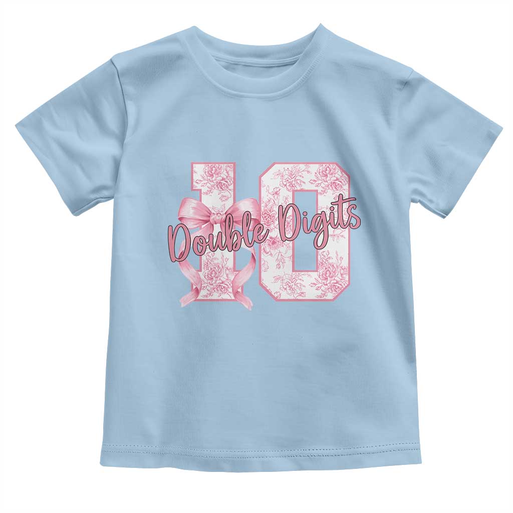 10th Birthday Toddler T Shirt Double Digits Pink Coquette Bow 10 Year Old Aesthetic