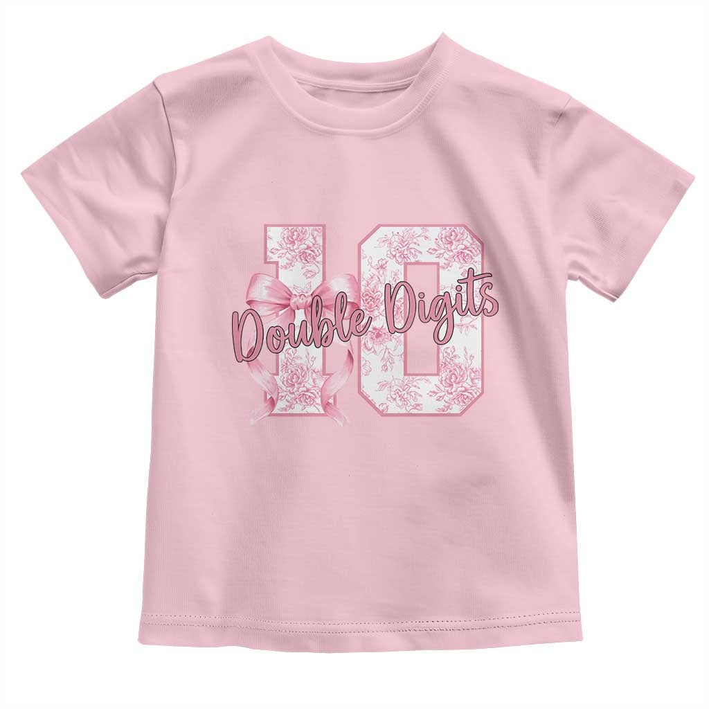 10th Birthday Toddler T Shirt Double Digits Pink Coquette Bow 10 Year Old Aesthetic