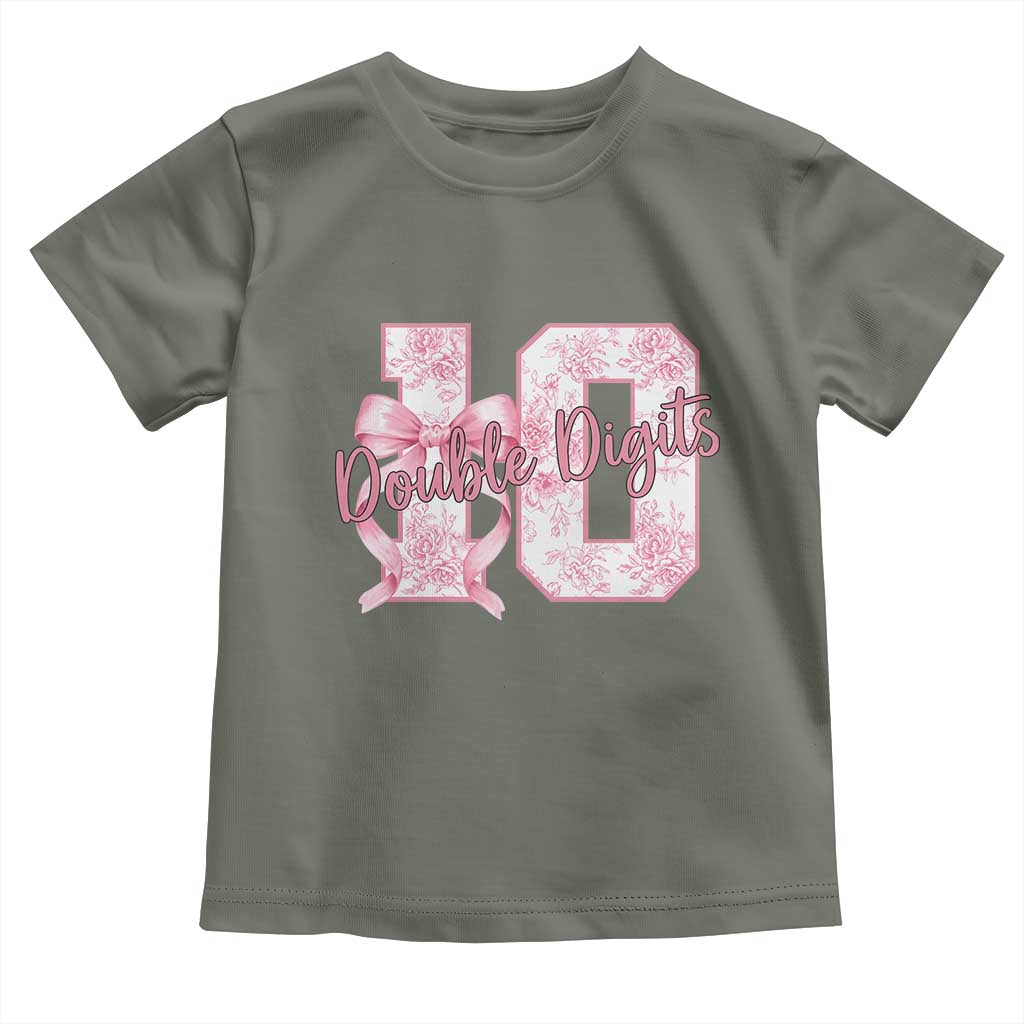 10th Birthday Toddler T Shirt Double Digits Pink Coquette Bow 10 Year Old Aesthetic