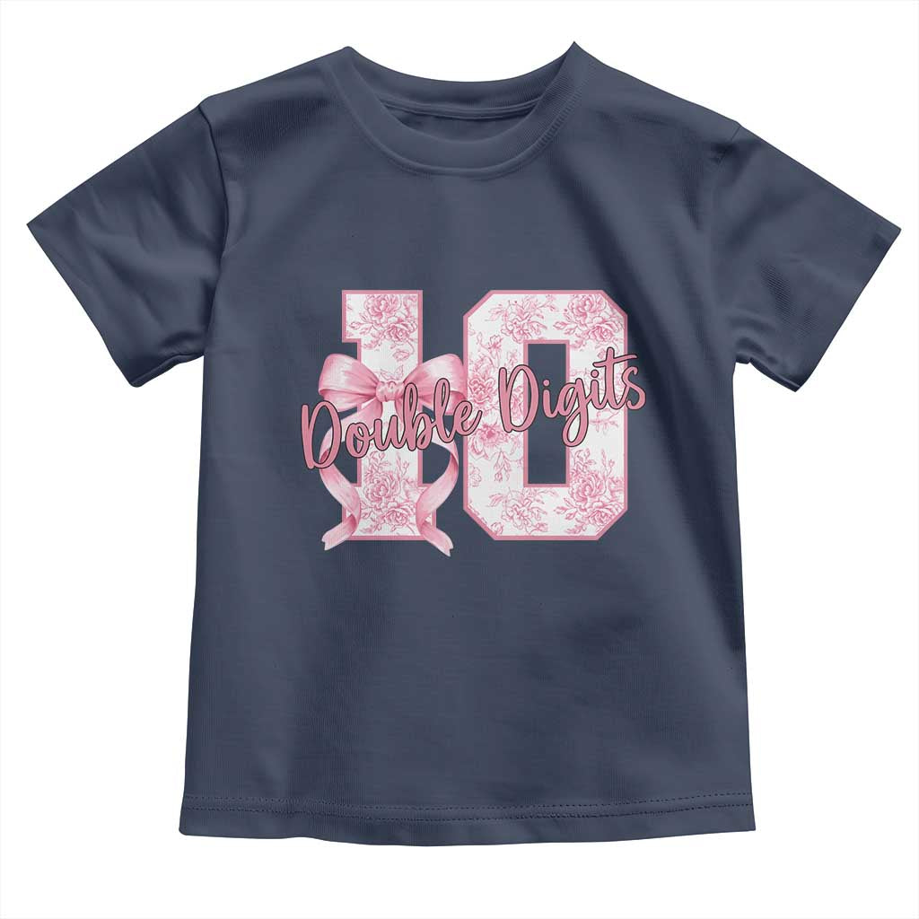 10th Birthday Toddler T Shirt Double Digits Pink Coquette Bow 10 Year Old Aesthetic