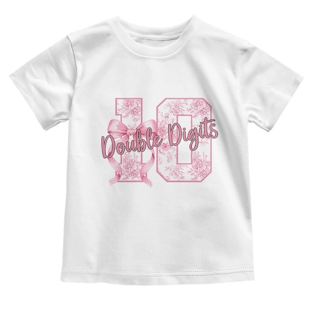 10th Birthday Toddler T Shirt Double Digits Pink Coquette Bow 10 Year Old Aesthetic