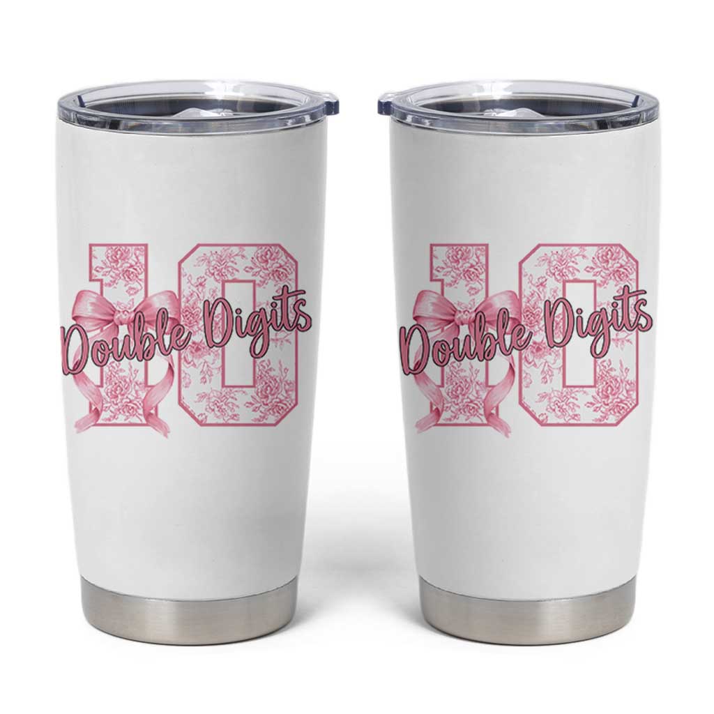10th Birthday Tumbler Cup Double Digits Pink Coquette Bow 10 Year Old Aesthetic