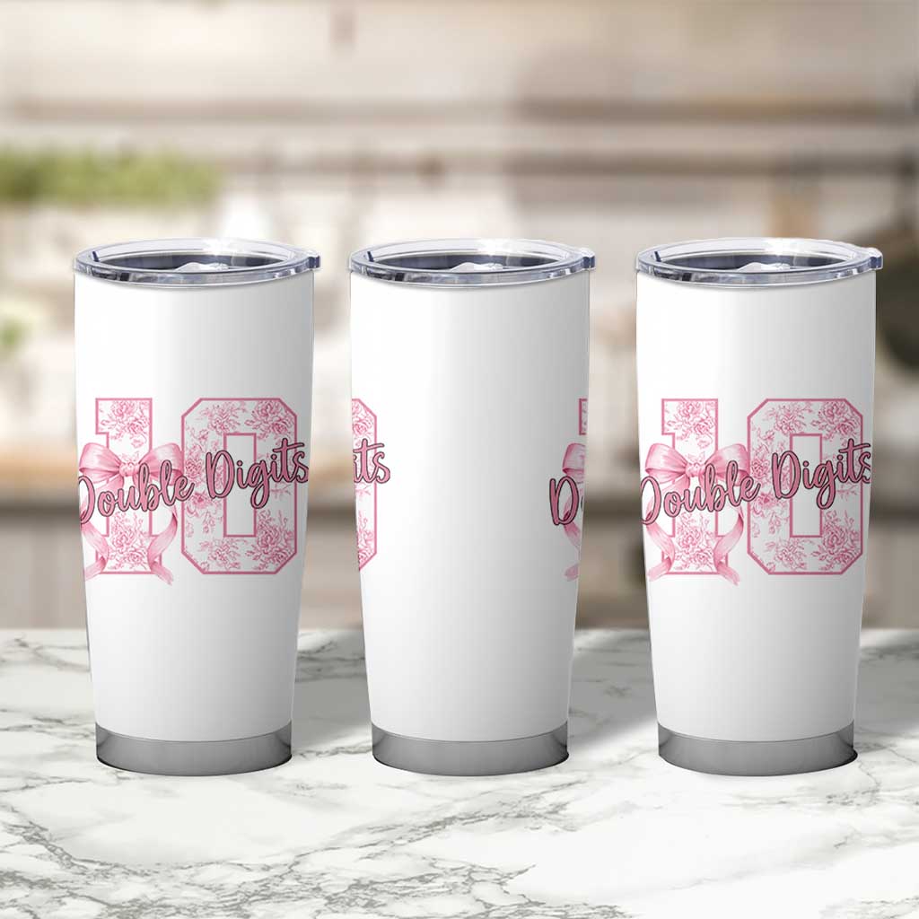 10th Birthday Tumbler Cup Double Digits Pink Coquette Bow 10 Year Old Aesthetic