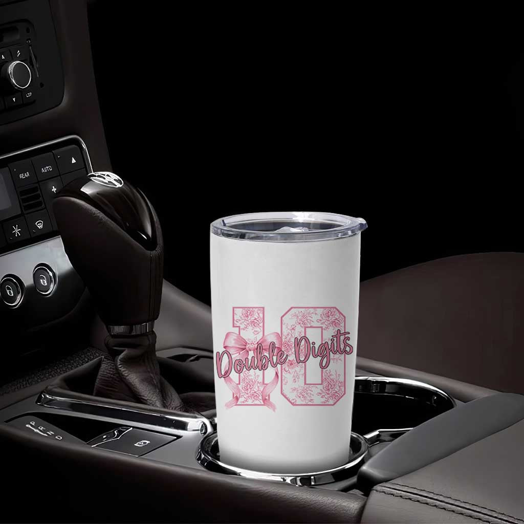 10th Birthday Tumbler Cup Double Digits Pink Coquette Bow 10 Year Old Aesthetic