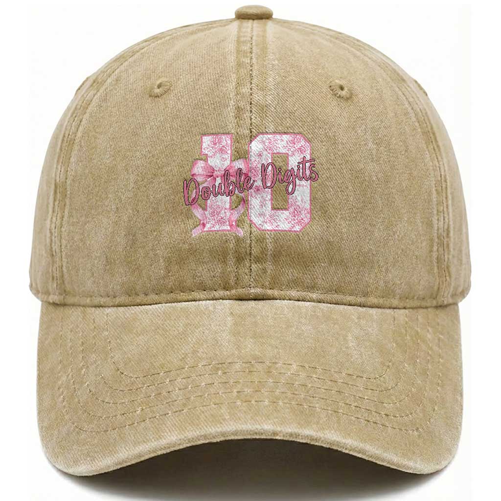 10th Birthday Washed Cotton Baseball Cap Double Digits Pink Coquette Bow 10 Year Old Aesthetic