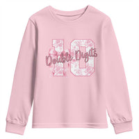 10th Birthday Youth Sweatshirt Double Digits Pink Coquette Bow 10 Year Old Aesthetic