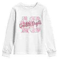10th Birthday Youth Sweatshirt Double Digits Pink Coquette Bow 10 Year Old Aesthetic