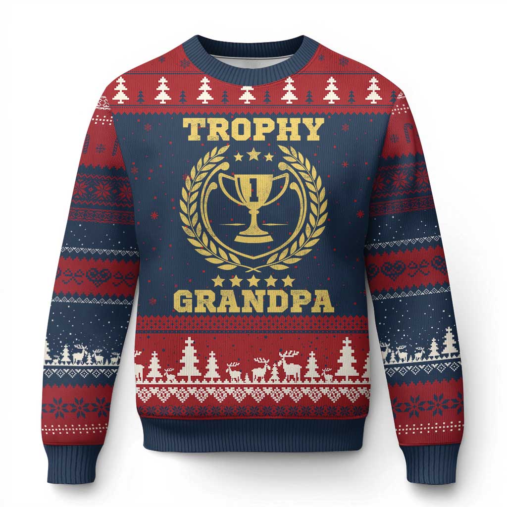 Trophy Grandpa Ugly Christmas Sweater Funny Number One Grandfather