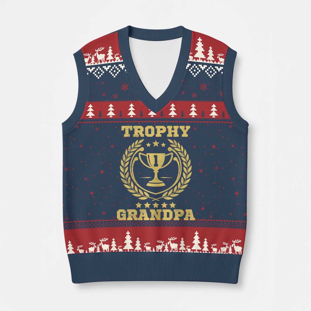 Trophy Grandpa V-Neck Knit Sweater Vest Funny Number One Grandfather