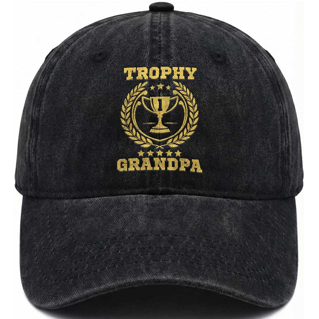 Trophy Grandpa Washed Cotton Baseball Cap Funny Number One Grandfather