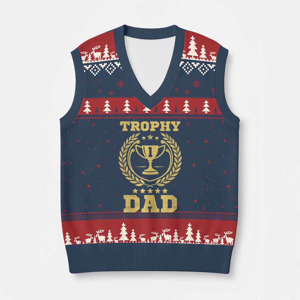 Trophy Dad V-Neck Knit Sweater Vest Number One Daddy Funny Dad Joke