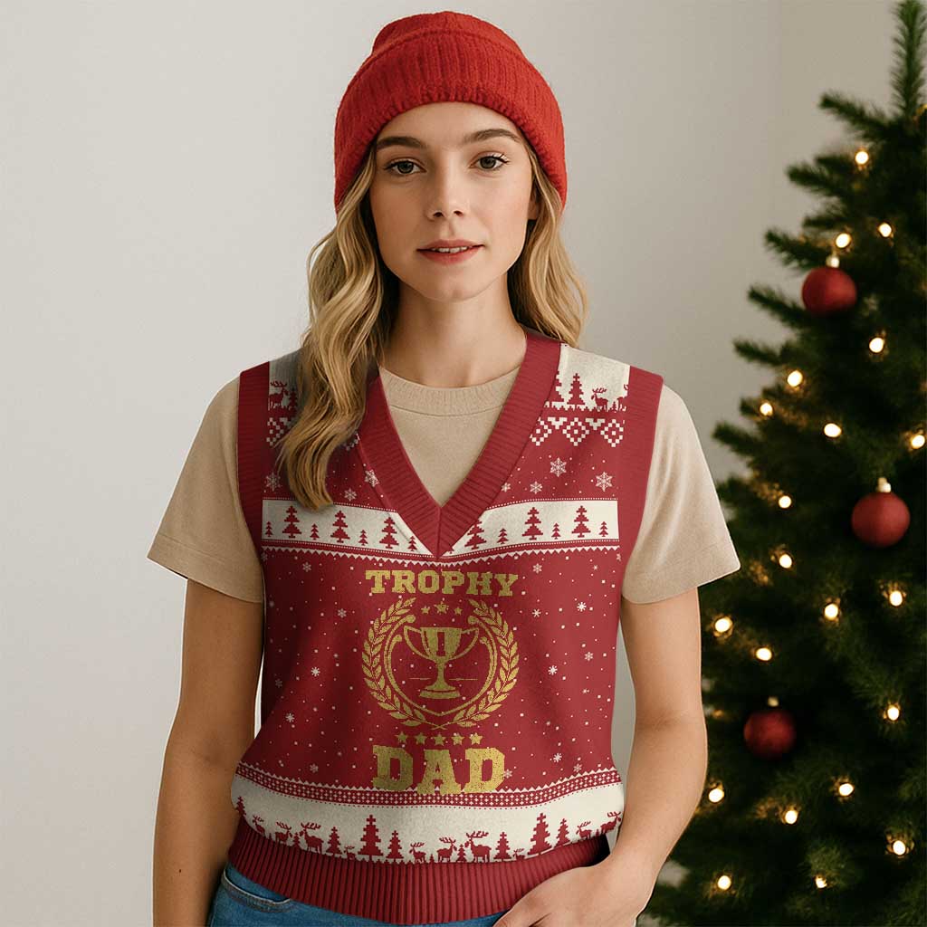 Trophy Dad V-Neck Knit Sweater Vest Number One Daddy Funny Dad Joke
