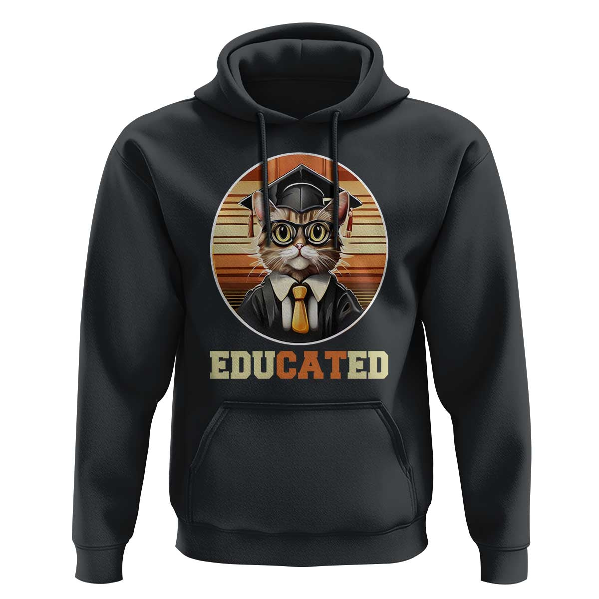 Funny Cat Hoodie Educated Graduation Academic Regalia Cap Gown - Wonder Print Shop