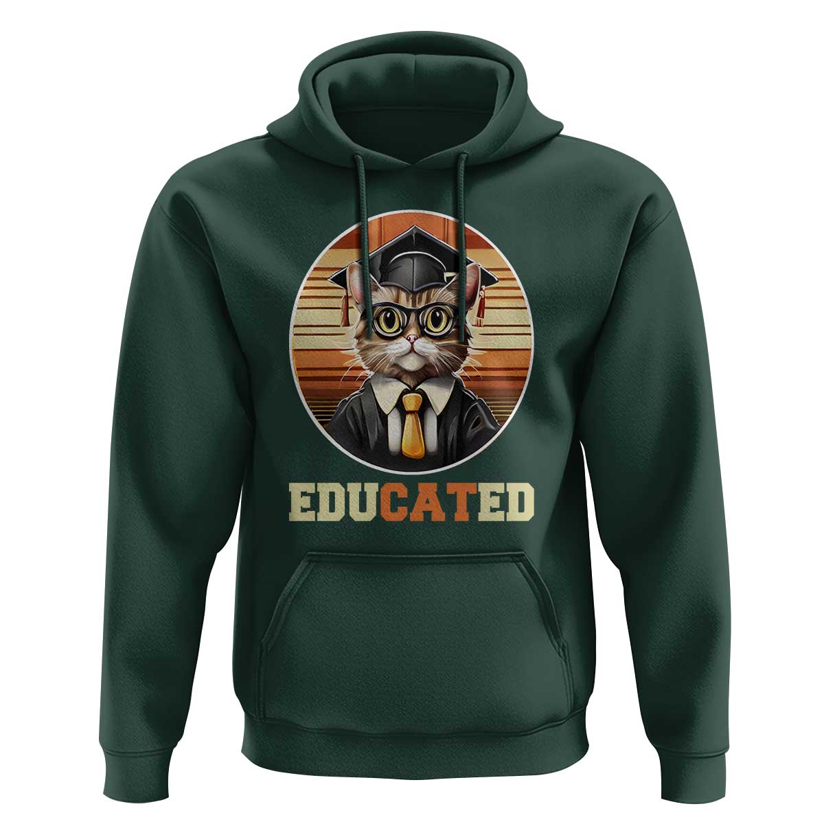 Funny Cat Hoodie Educated Graduation Academic Regalia Cap Gown - Wonder Print Shop