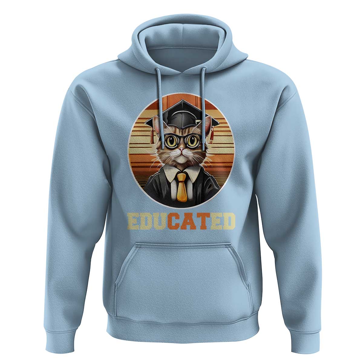 Funny Cat Hoodie Educated Graduation Academic Regalia Cap Gown - Wonder Print Shop