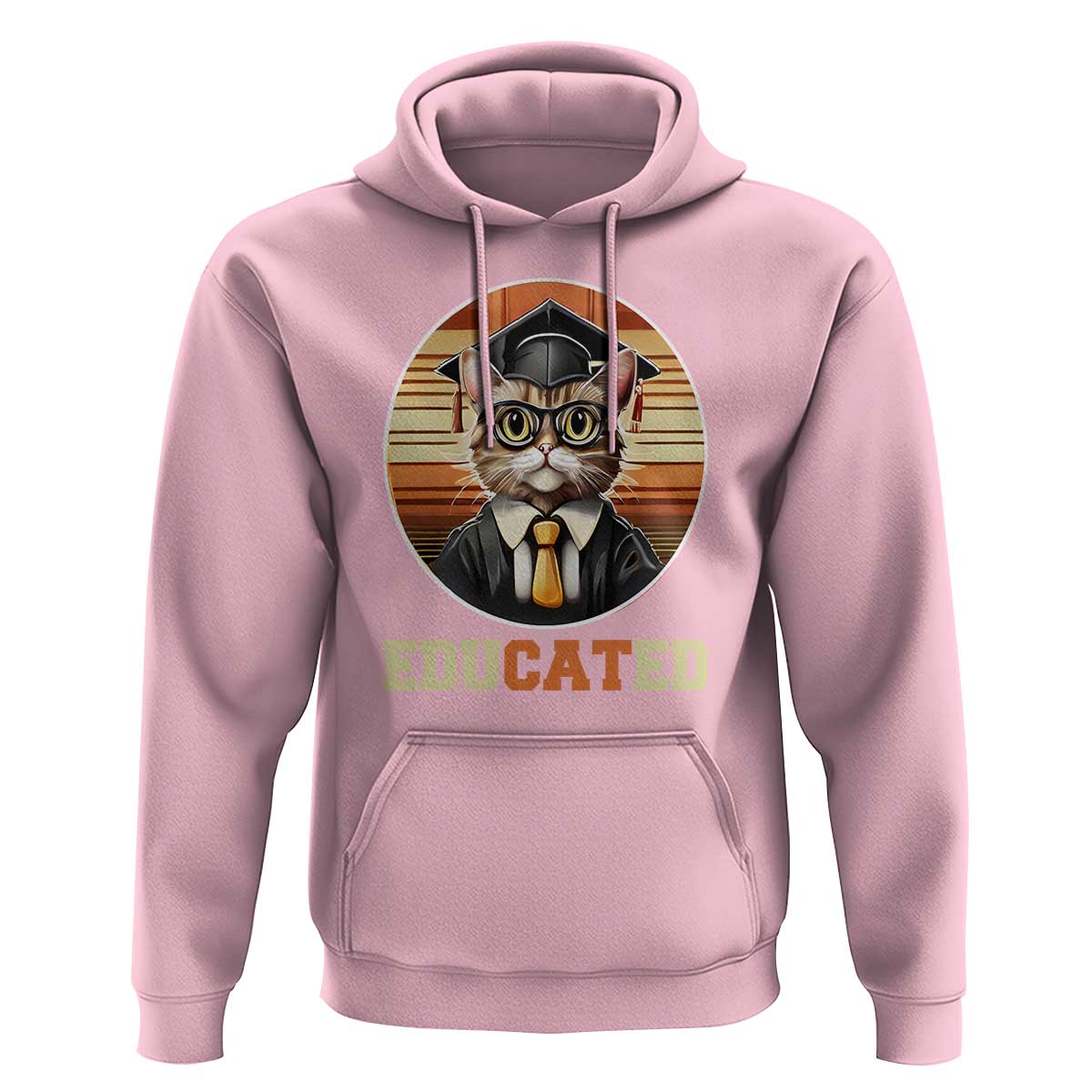 Funny Cat Hoodie Educated Graduation Academic Regalia Cap Gown - Wonder Print Shop