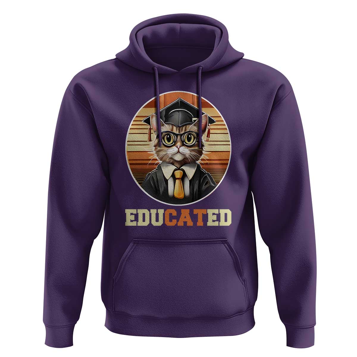 Funny Cat Hoodie Educated Graduation Academic Regalia Cap Gown - Wonder Print Shop